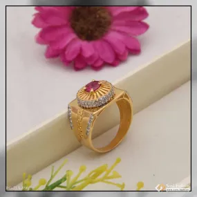 1 Gram Gold Forming Pink Stone With Diamond Best Quality Ring For Men - Style A896