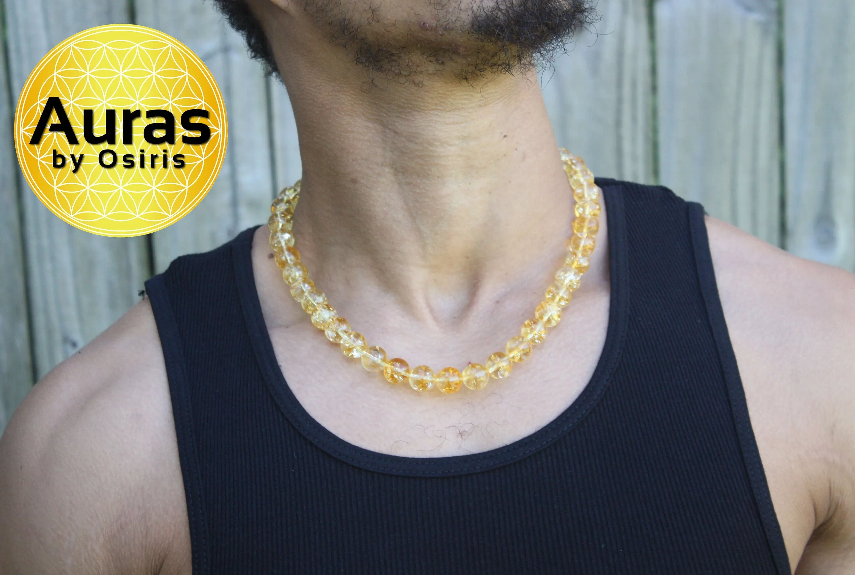 12mm Citrine Necklace Crystal Healing Necklace November Birthstone Scorpio Zodiac Self Confidence Gemstone Jewelry for Men/Women