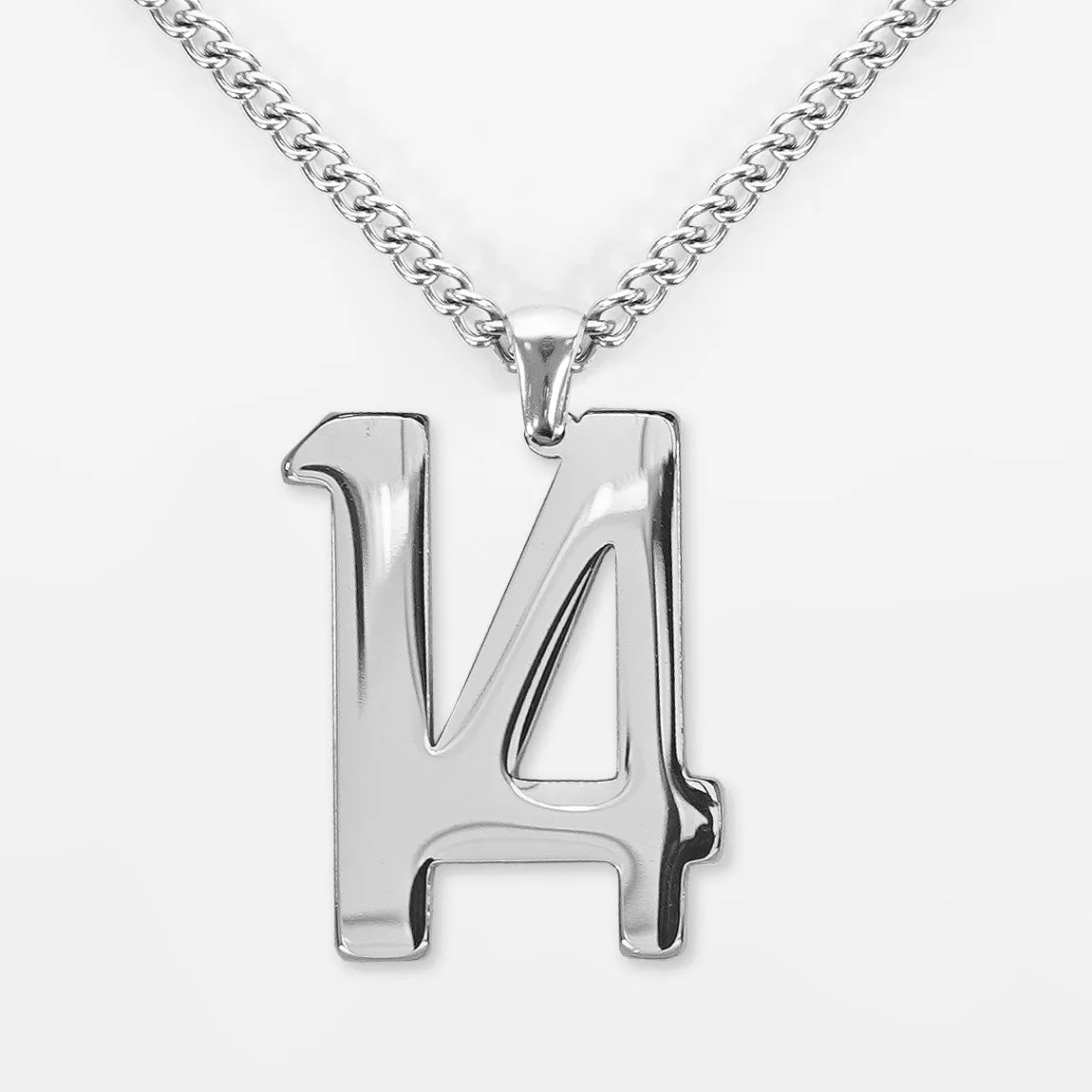 14 Number Pendant with Chain Kids Necklace - Stainless Steel