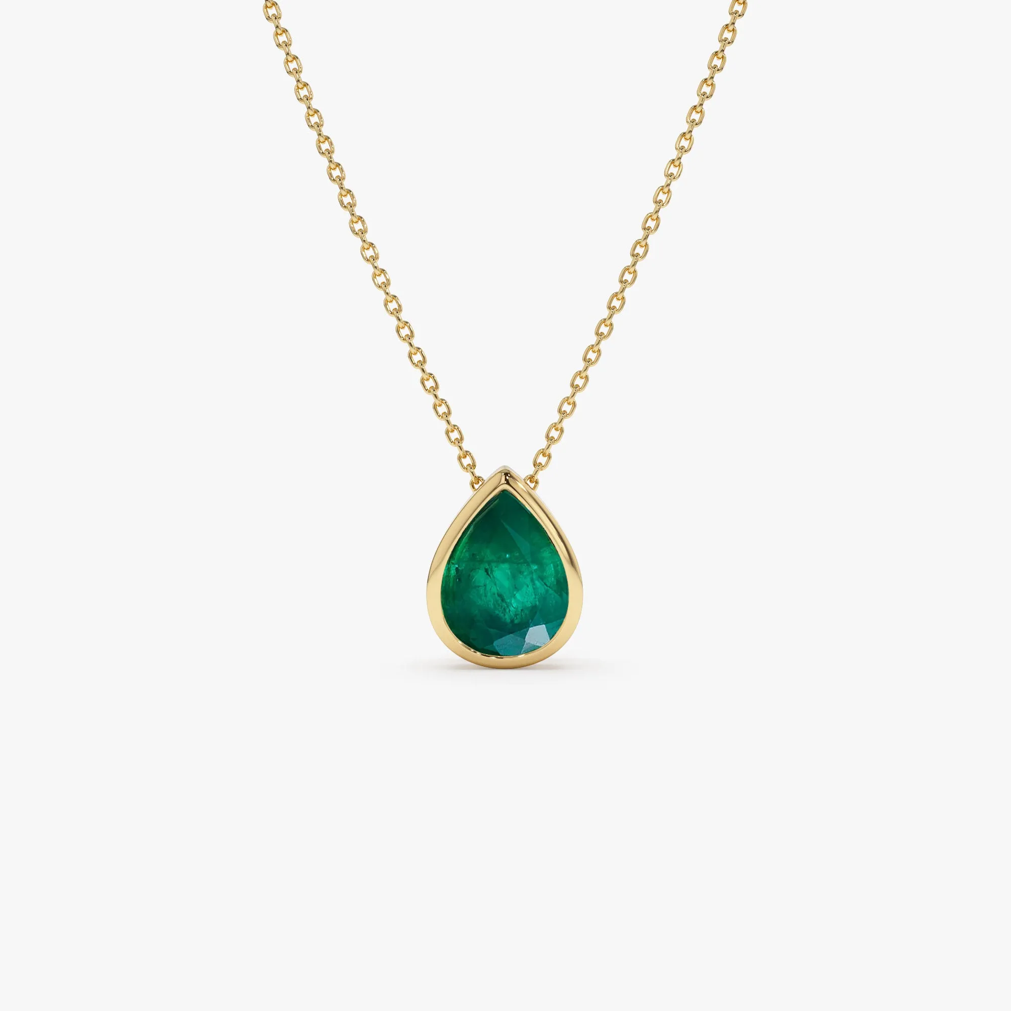 14k 1.50-2.50 ctw Pear Shape Bezel Setting Emerald Necklace