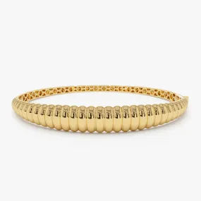 14k Chunky Ribbed Gold Bangle Bracelet