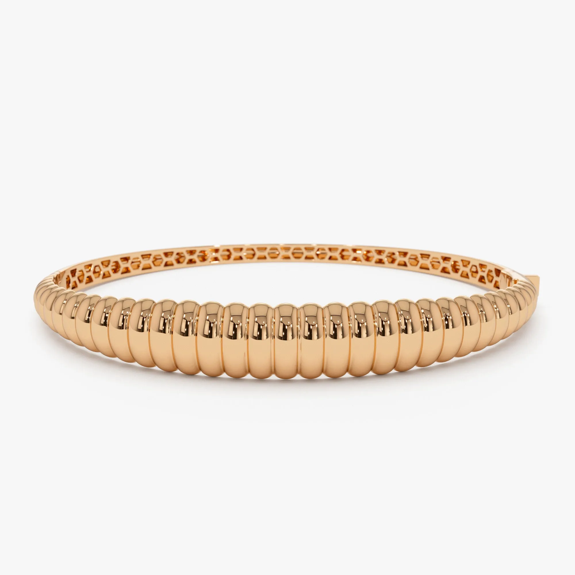 14k Chunky Ribbed Gold Bangle Bracelet