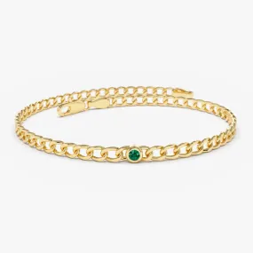 14k Gold Cuban Link Bracelet w/ Bezel Setting Emerald