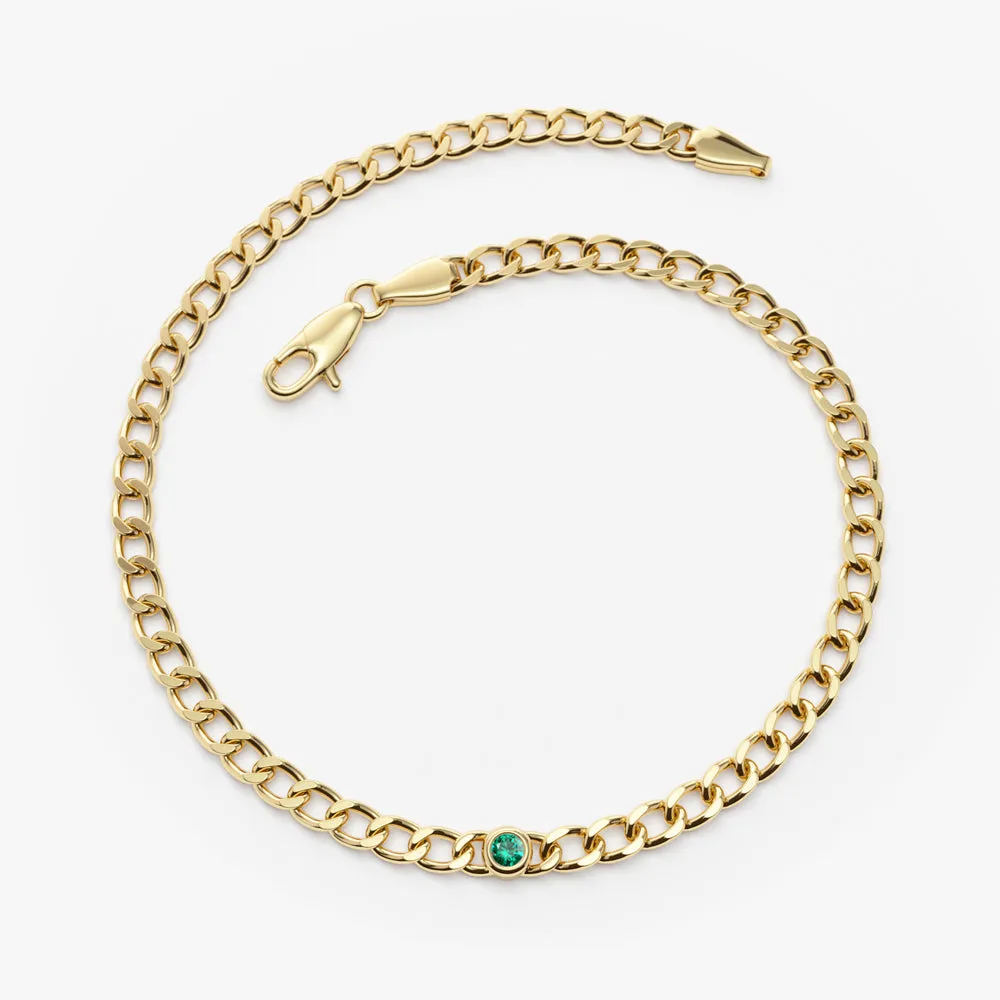 14k Gold Cuban Link Bracelet w/ Bezel Setting Emerald