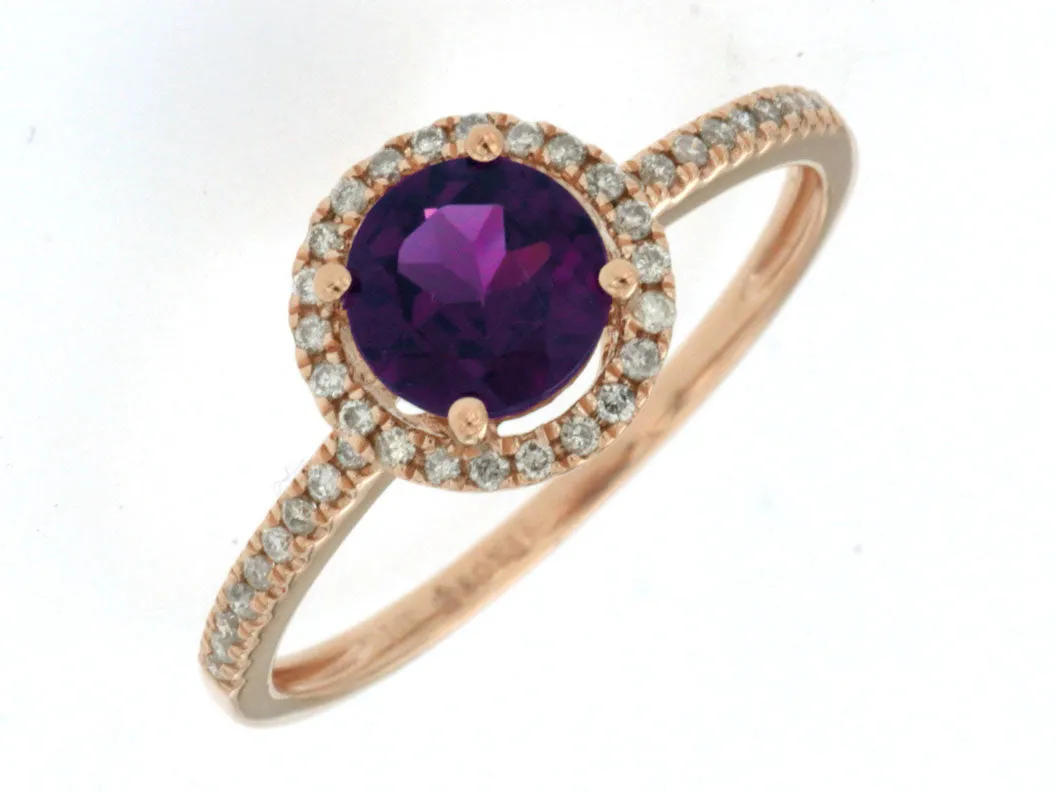 14K Rose Gold Amethyst and Diamond Halo Ring