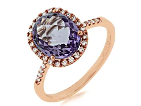 14K Rose Gold Amethyst and Diamond Ring