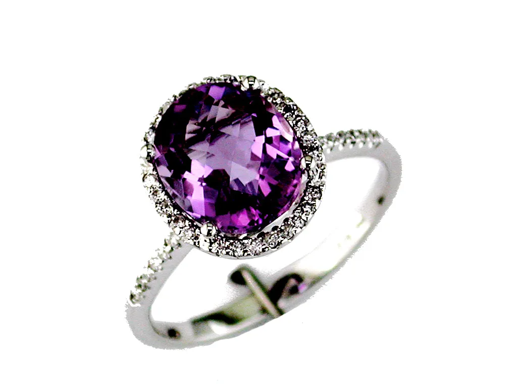 14K White Gold Amethyst and Diamond Ring