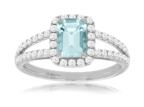 14K White Gold Aquamarine and Diamond Ring