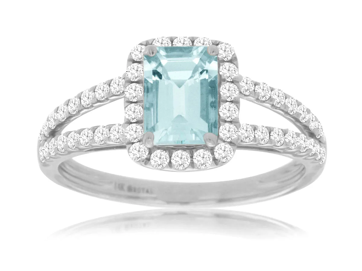 14K White Gold Aquamarine and Diamond Ring