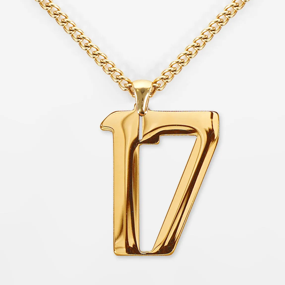 17 Number Pendant with Chain Necklace - Gold Plated Stainless Steel