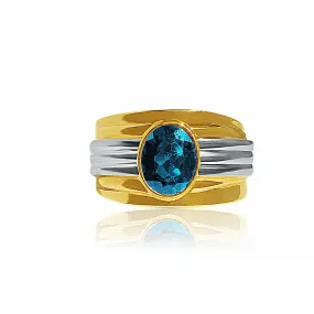 18k Gold Mens Blue Indicolite Tourmaline Ring