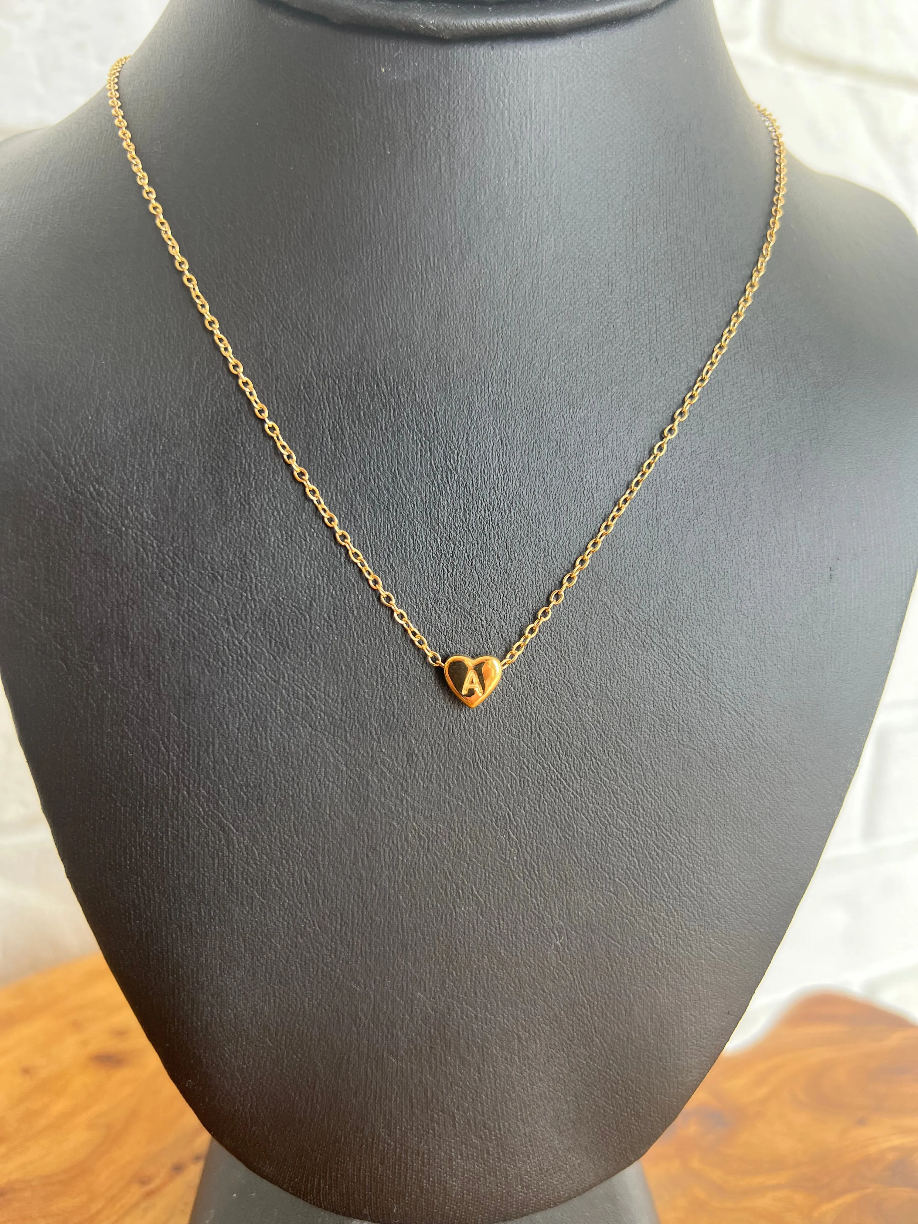 18K Mini Heart Initial Necklace