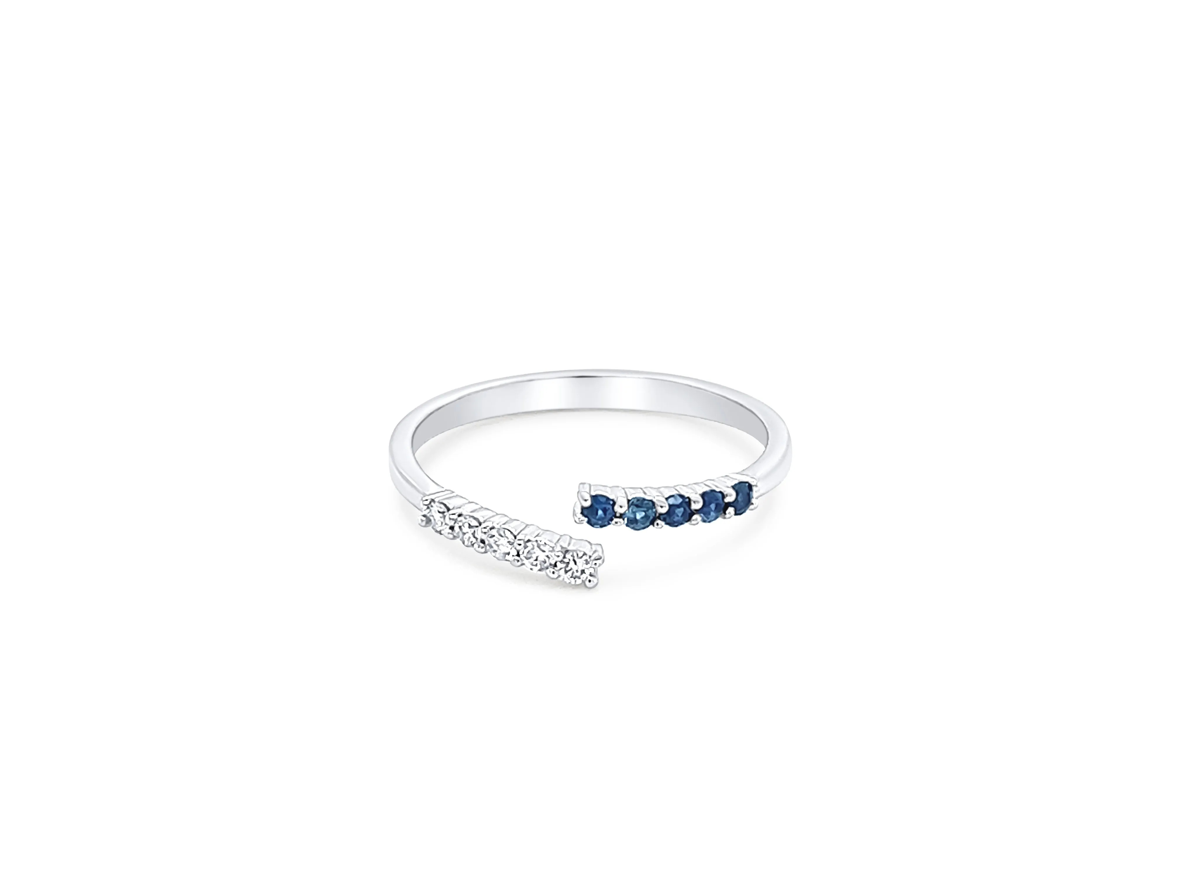 18k White Gold Blue Sapphire and Diamond Thin Bypass Ring