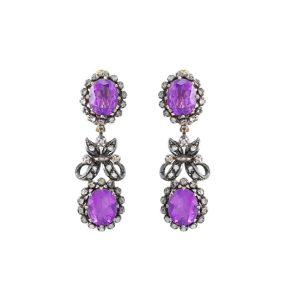 19k Gold and Silver Victorian Silver Diamond Amethyst Necklace & Earrings