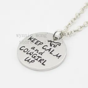 2015 new arrive Cowgirl Jewelry"KEEP CALM and COWGIRL UP"Necklace Hand stamped horse lover jewelry horse gift necklace