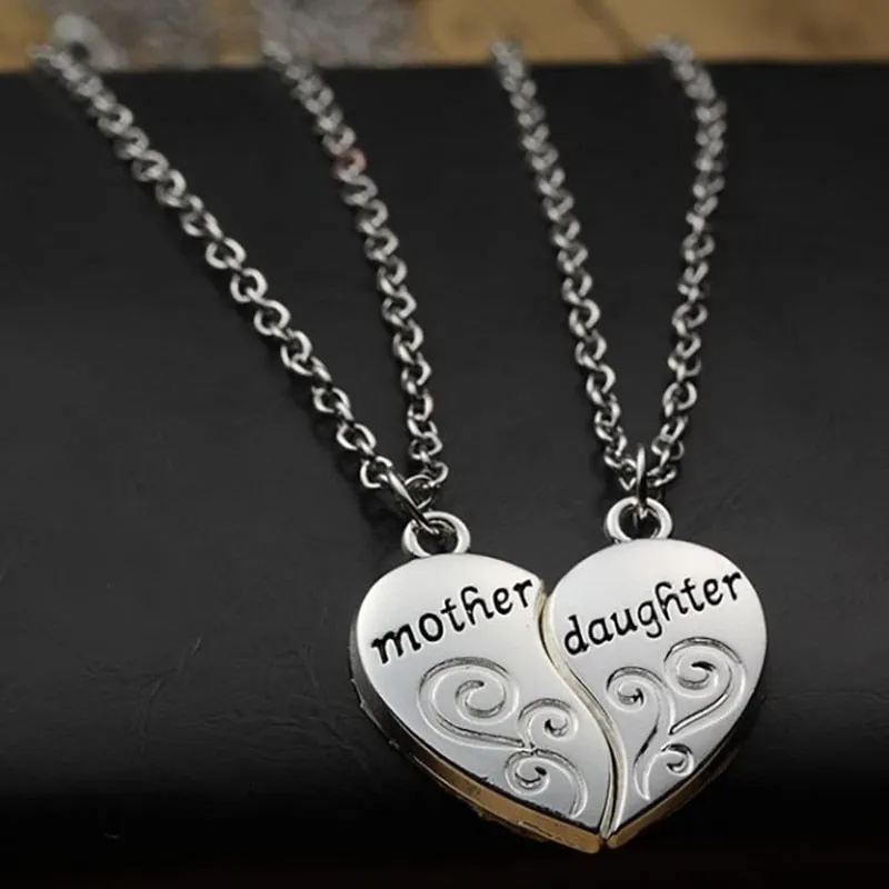 2021 New 2Pcs/Set Mother Daughter Love Heart Necklace For Women O-Chain Female Jewelry Trendy Mother's Day Party Gifts