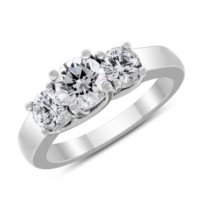 3 Stone Engagement Ring (0.75 ct Round H-I I1 EGLUSA Diamond) in White Gold