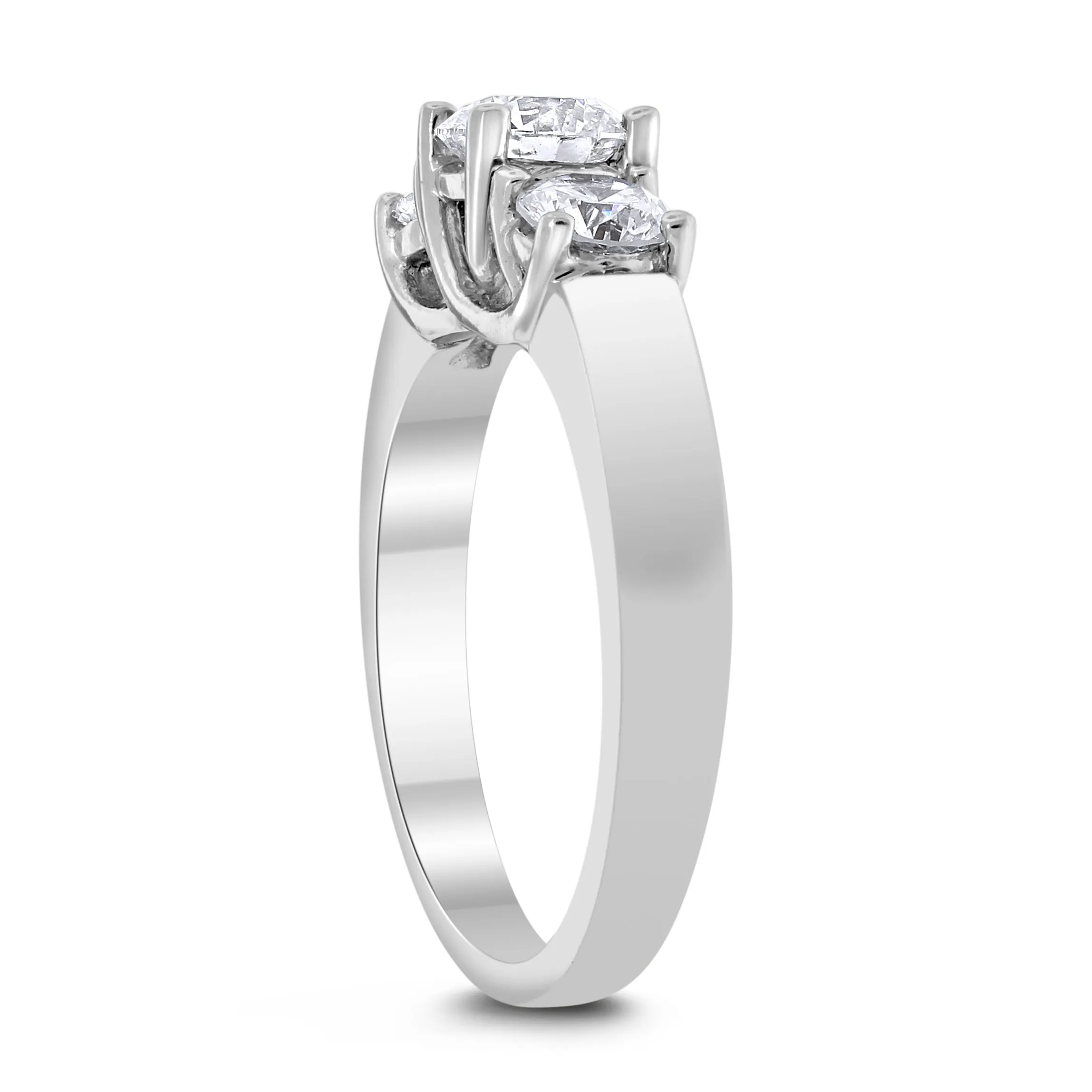 3 Stone Engagement Ring (0.75 ct Round H-I I1 EGLUSA Diamond) in White Gold