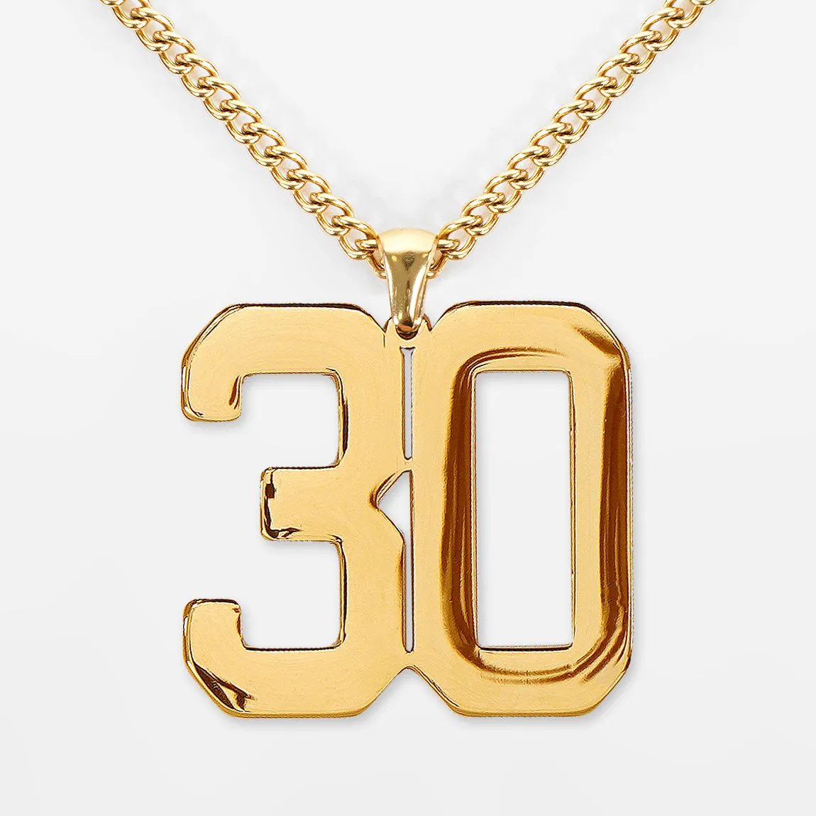 30 Number Pendant with Chain Kids Necklace - Gold Plated Stainless Steel