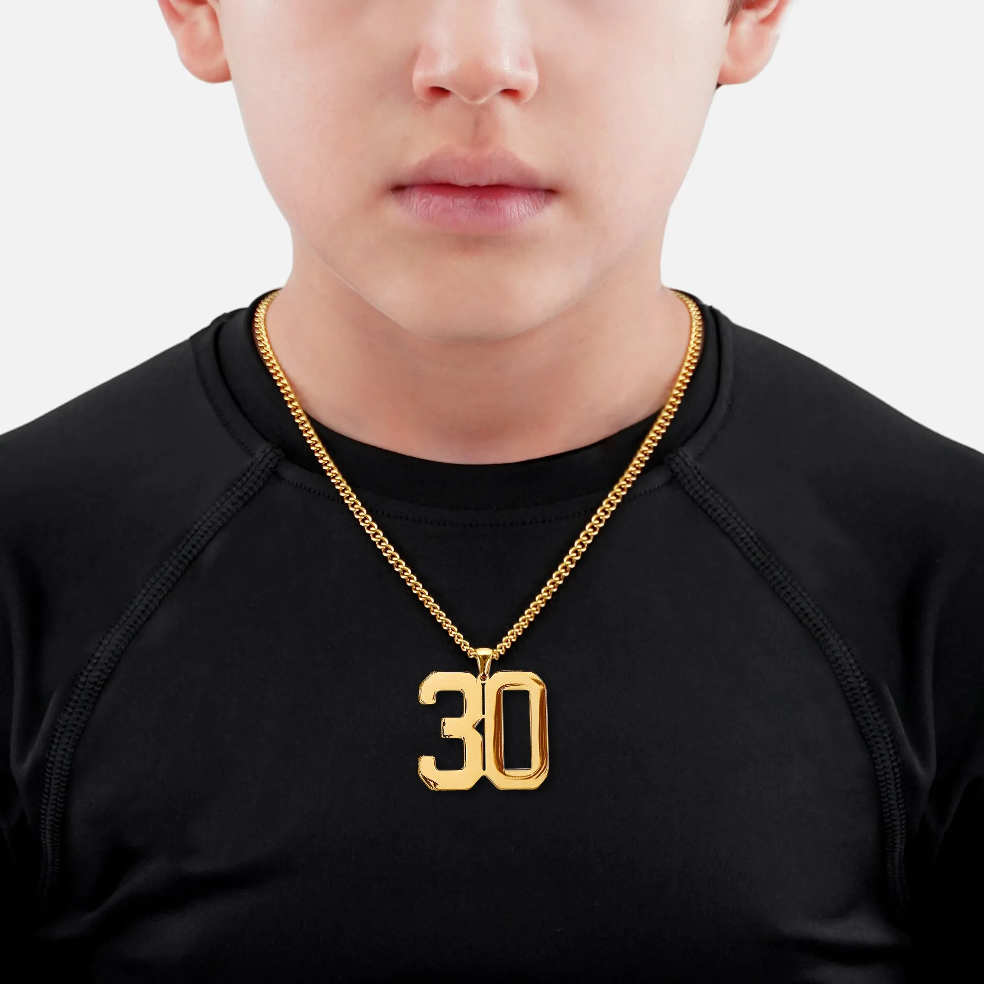 30 Number Pendant with Chain Kids Necklace - Gold Plated Stainless Steel