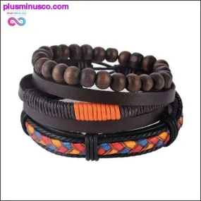 4-6PC Vintage Multilayer Leather Bracelet For Men Fashion