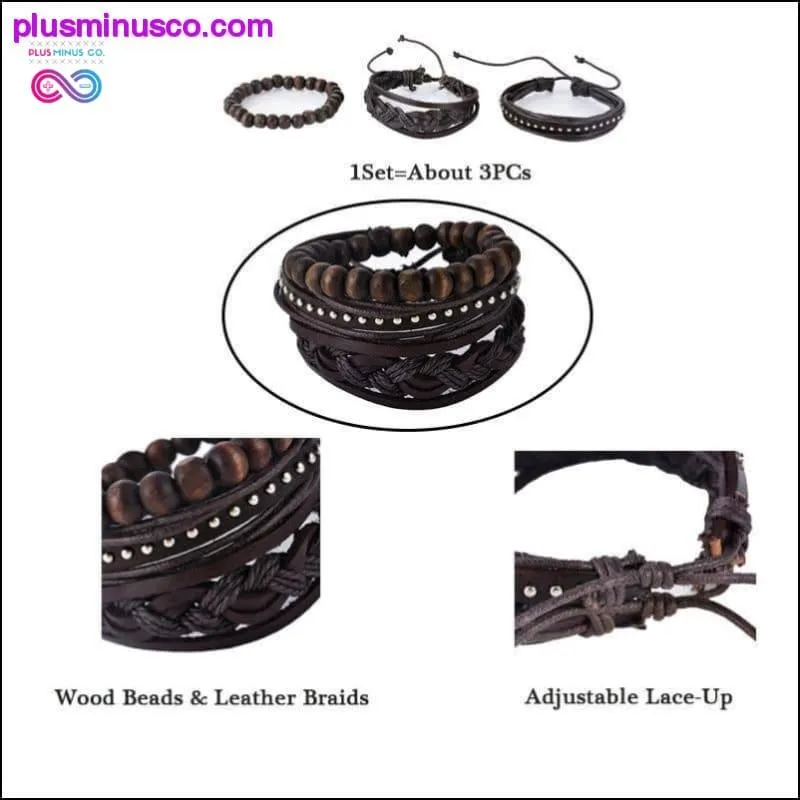 4-6PC Vintage Multilayer Leather Bracelet For Men Fashion