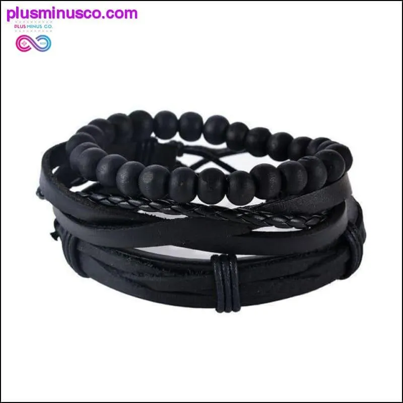 4-6PC Vintage Multilayer Leather Bracelet For Men Fashion