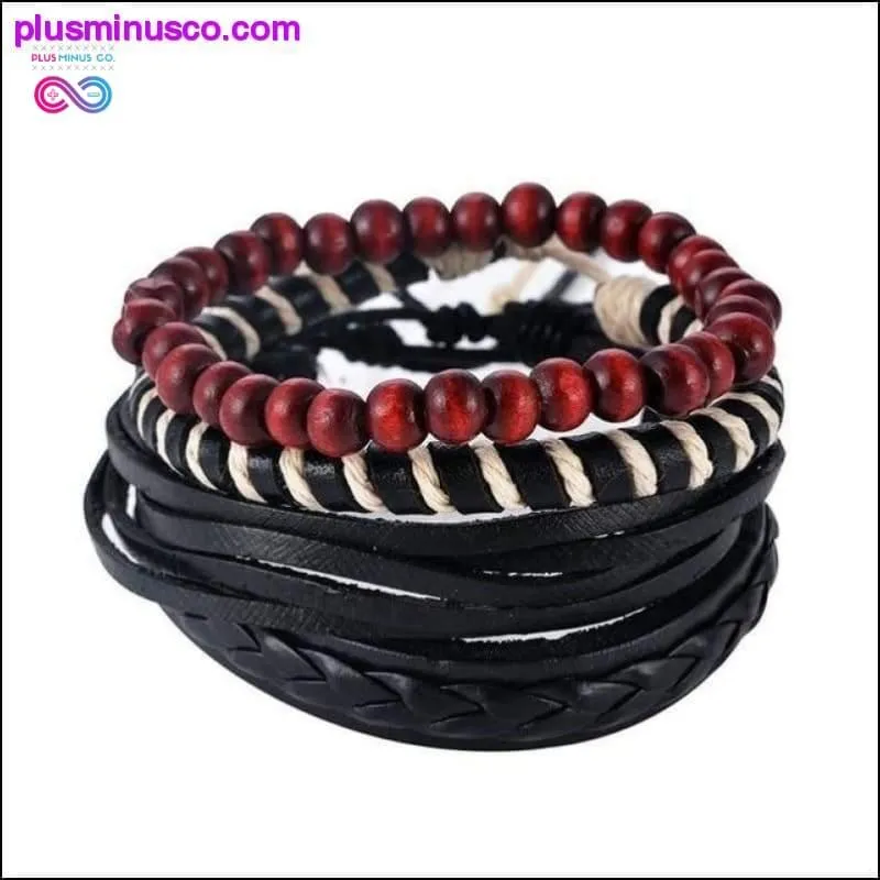 4-6PC Vintage Multilayer Leather Bracelet For Men Fashion