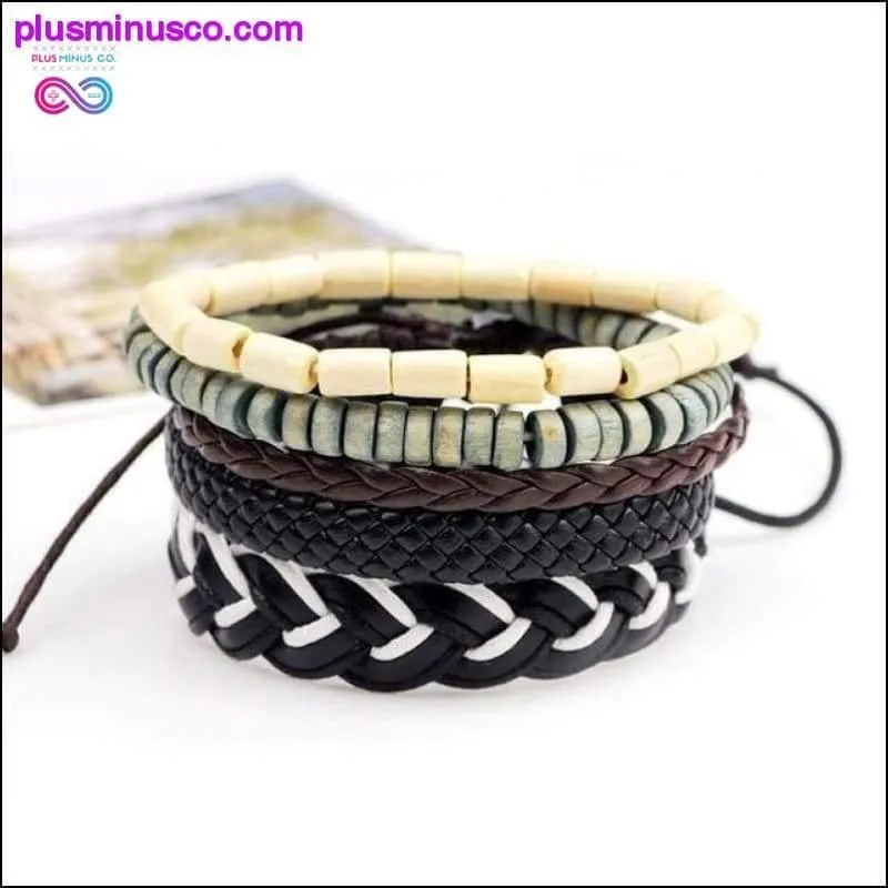 4-6PC Vintage Multilayer Leather Bracelet For Men Fashion