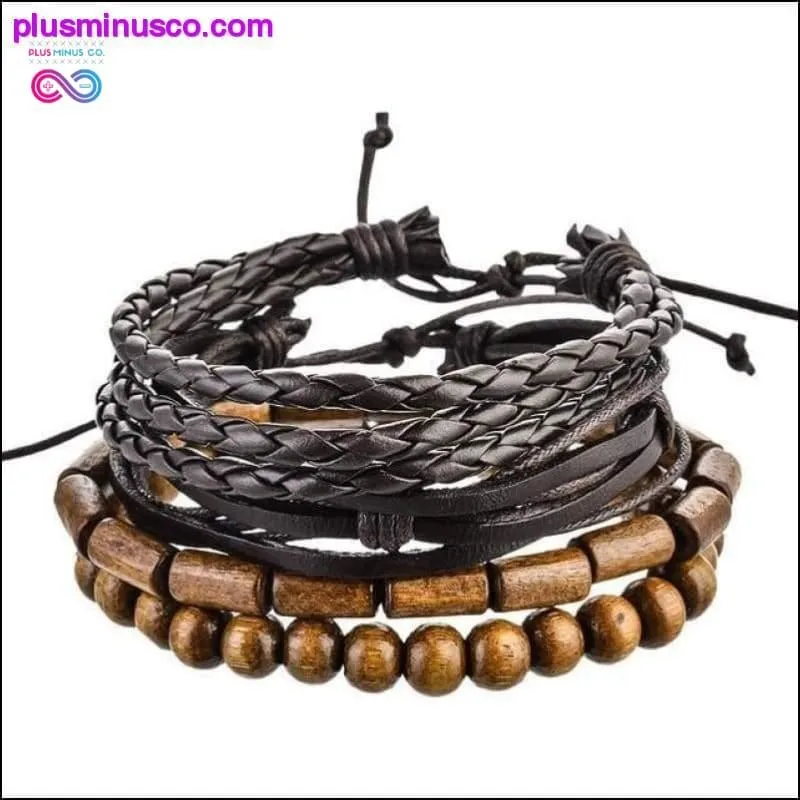 4-6PC Vintage Multilayer Leather Bracelet For Men Fashion