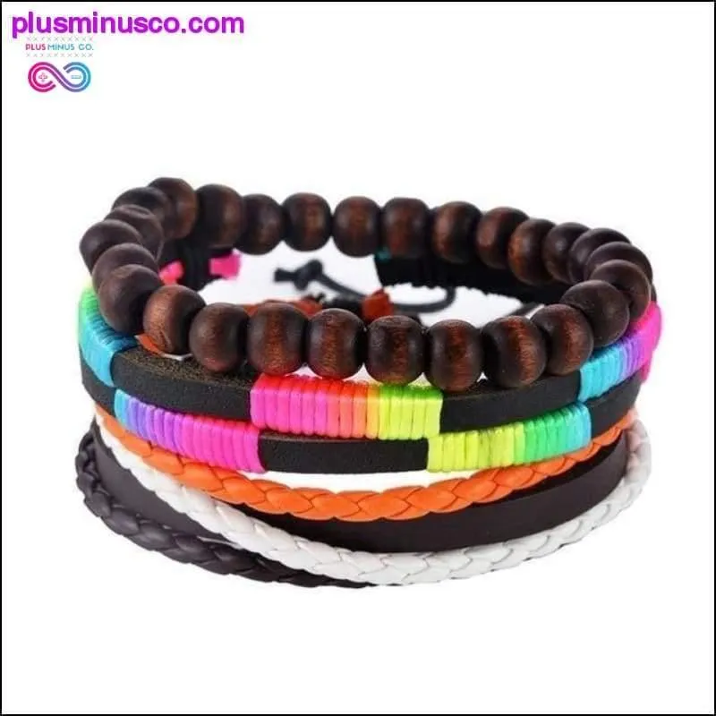 4-6PC Vintage Multilayer Leather Bracelet For Men Fashion