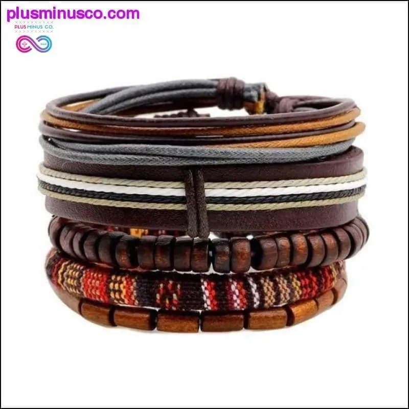 4-6PC Vintage Multilayer Leather Bracelet For Men Fashion