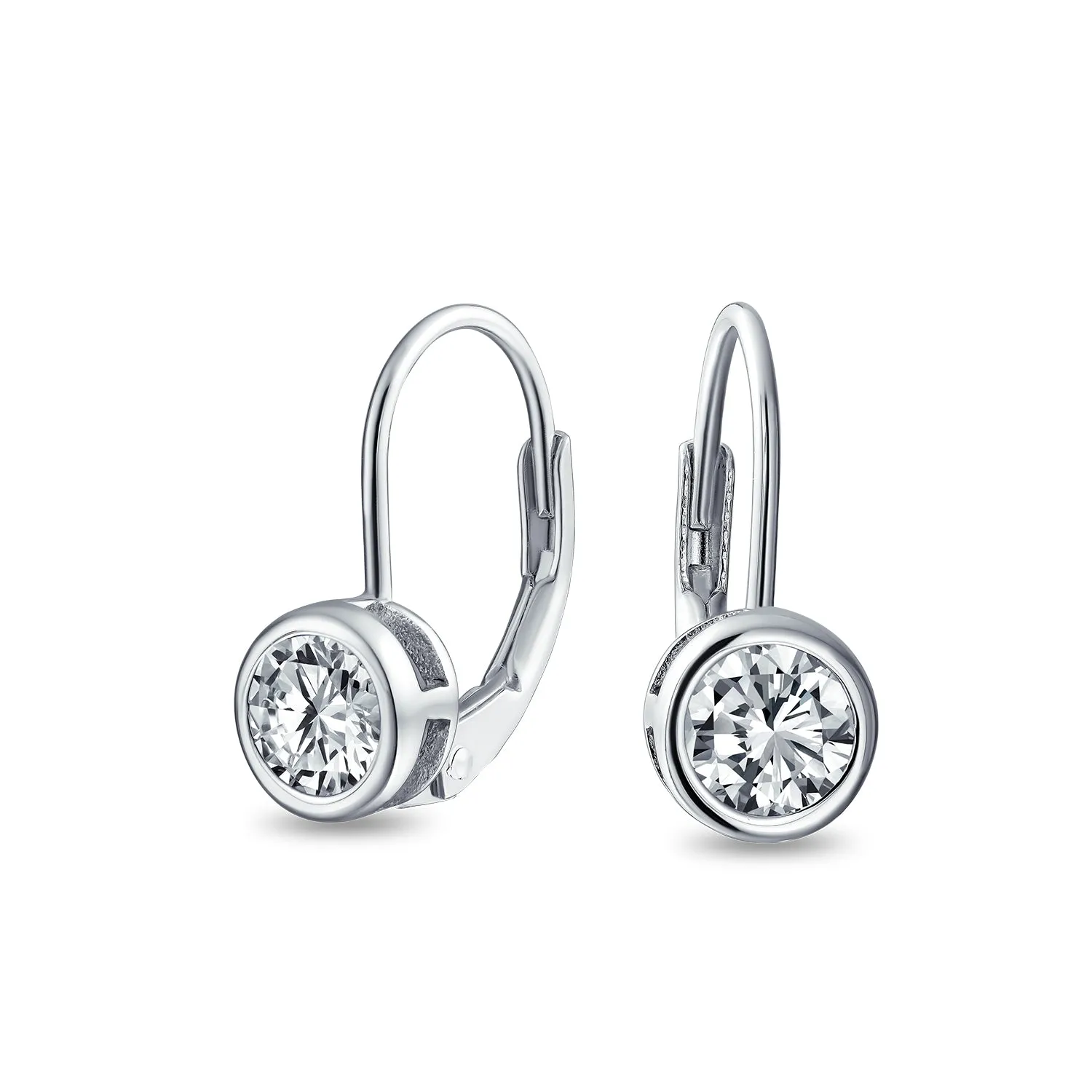 .50CT Solitaire Bezel Brilliant Cut CZ Drop Earrings Sterling Silver