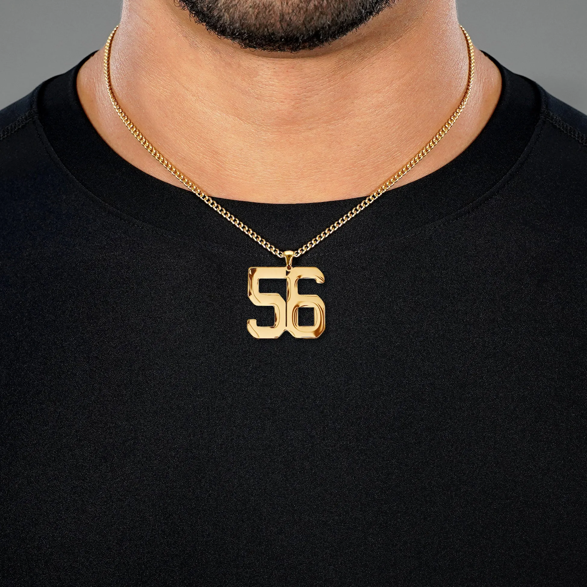 56 Number Pendant with Chain Necklace - Gold Plated Stainless Steel