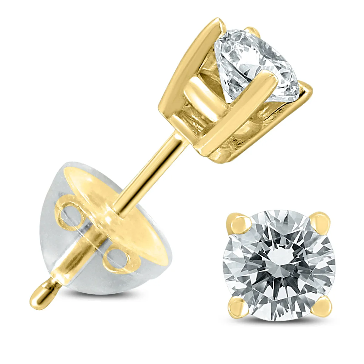 .60Ctw Round Diamond Solitaire Stud Earrings In 14K Yellow Gold With Silicon Backs