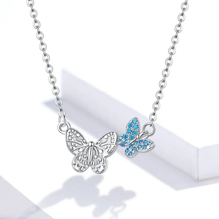 925 Sterling Flying Duo Butterflies 18" Necklace