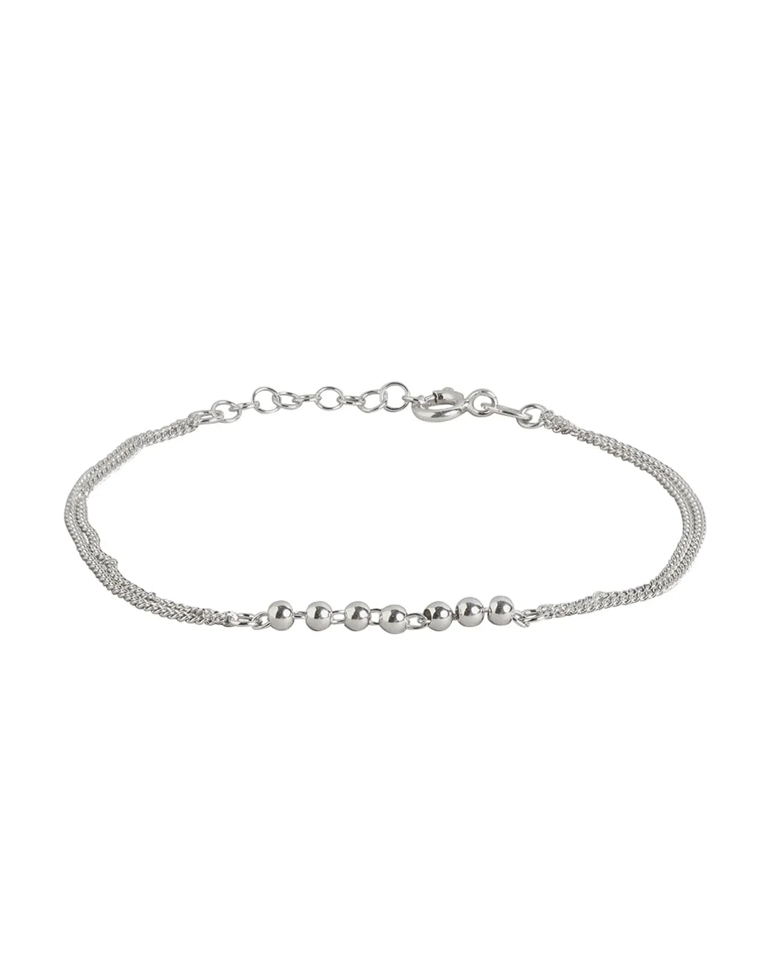 925 Sterling Silver Rhodium Plated With Inline Ball Double Chain Adjustable Bracelet