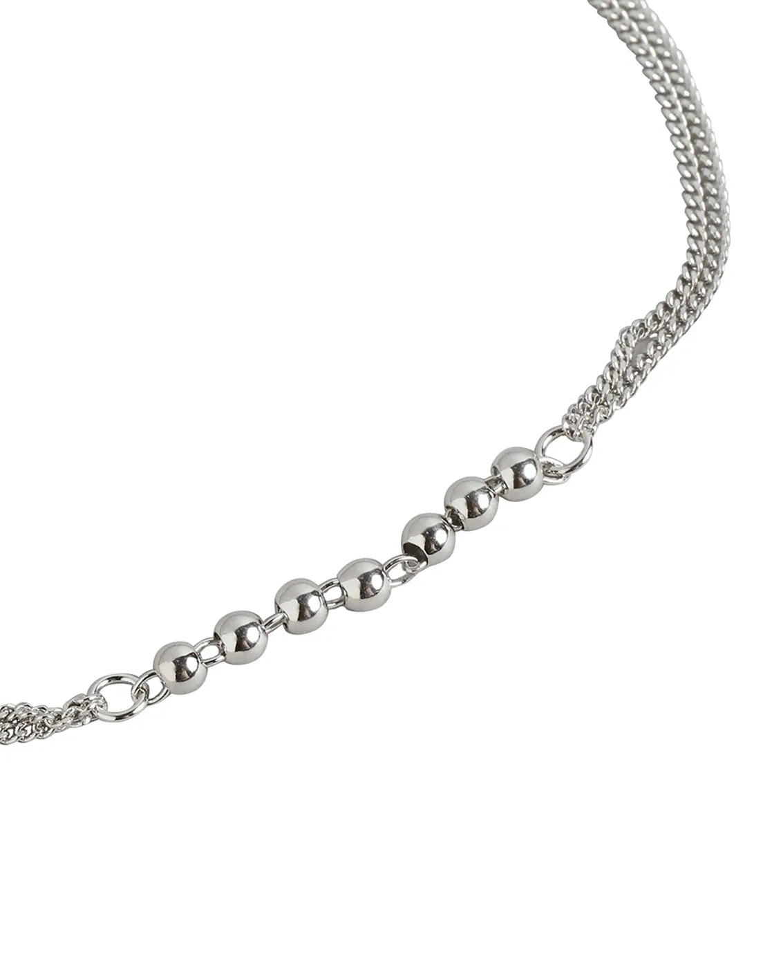 925 Sterling Silver Rhodium Plated With Inline Ball Double Chain Adjustable Bracelet