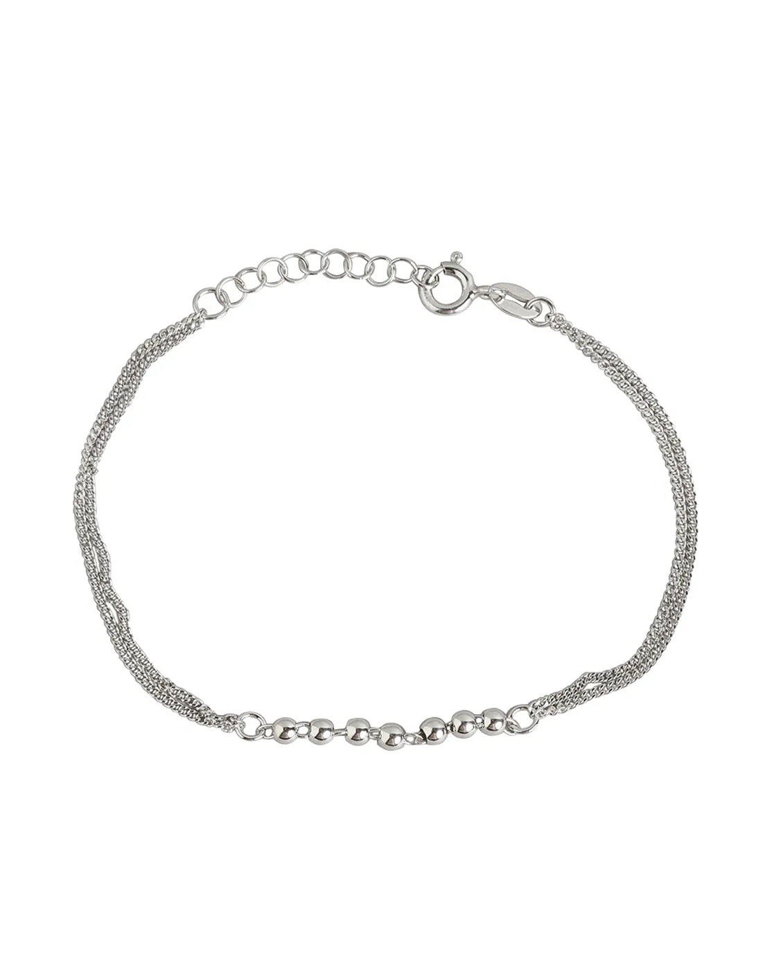 925 Sterling Silver Rhodium Plated With Inline Ball Double Chain Adjustable Bracelet