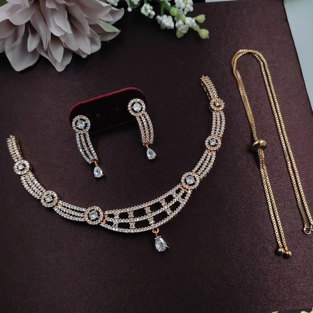 Aamrapali Gold Plated AD Necklace Set