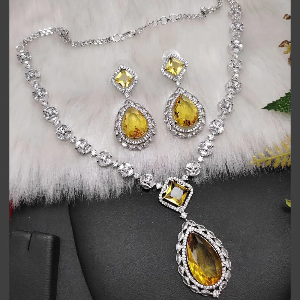 Aamrapali Silver Plated AD Necklace Set