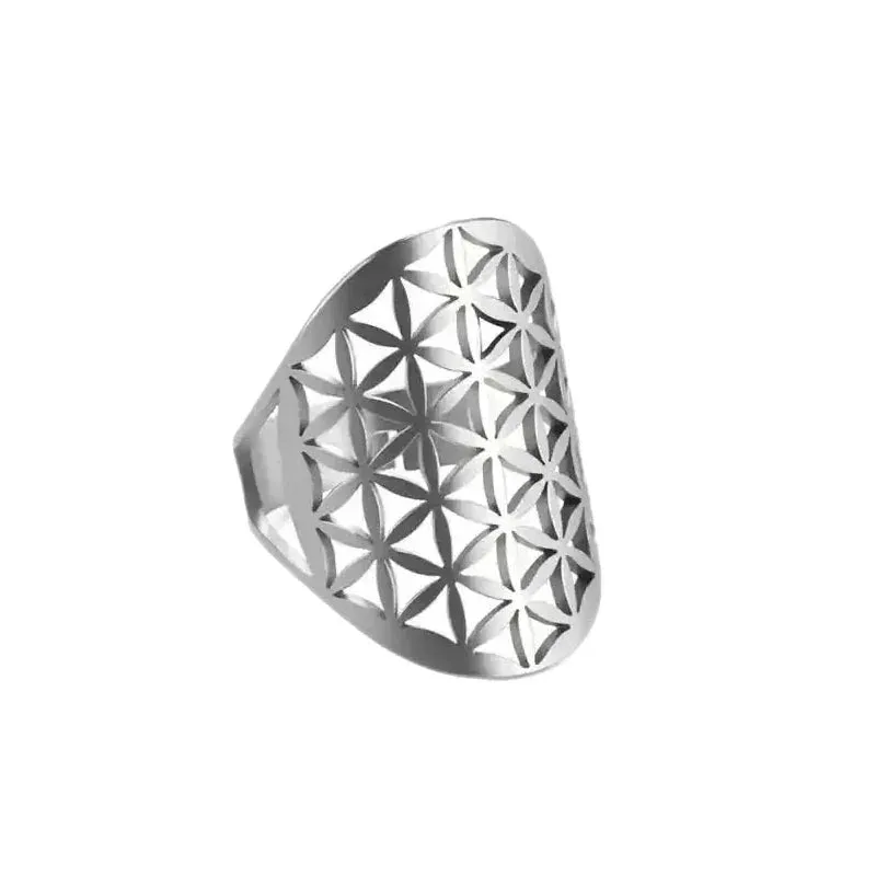 Adjustable Viking Flower of Life Stainless Steel Ring