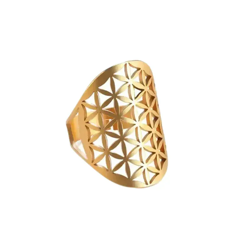 Adjustable Viking Flower of Life Stainless Steel Ring