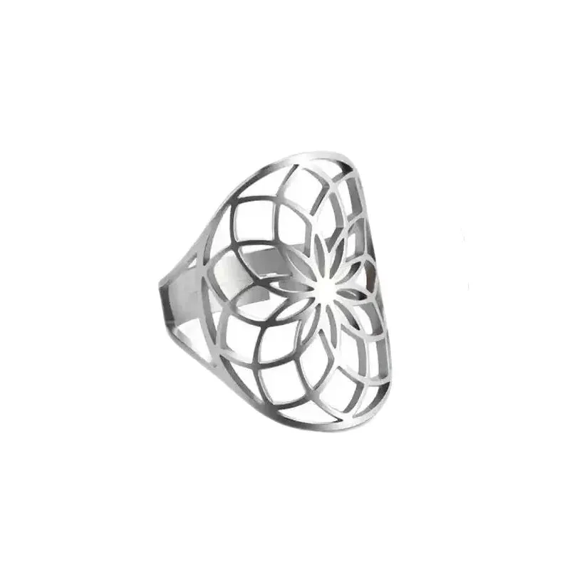 Adjustable Viking Flower of Life Stainless Steel Ring