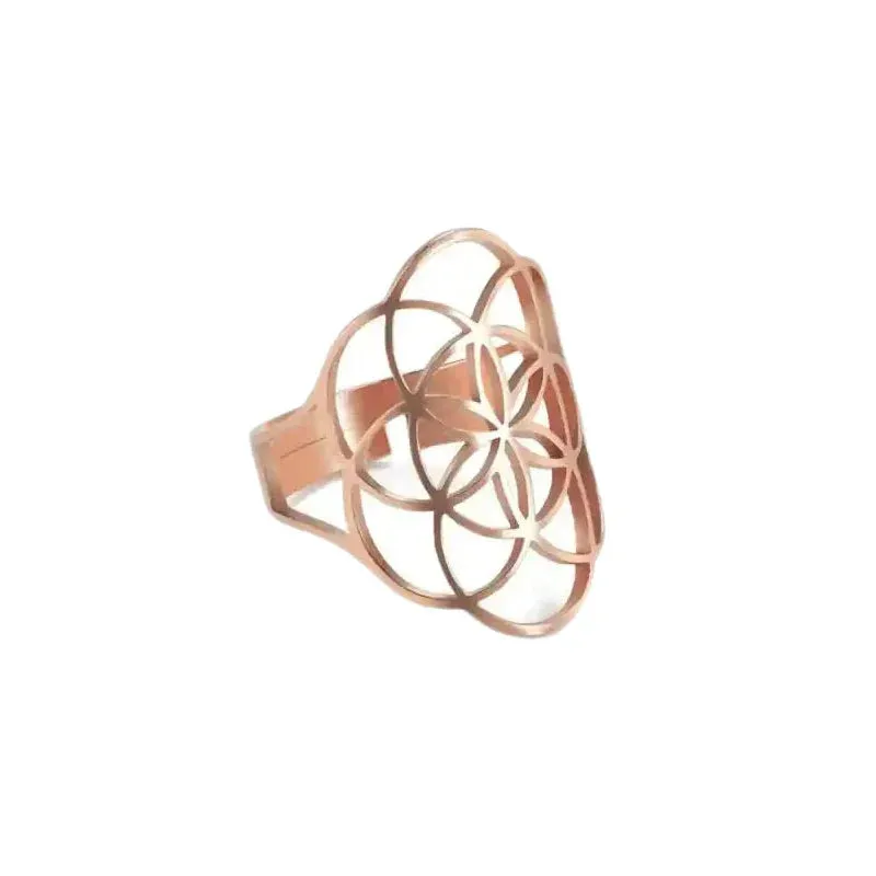 Adjustable Viking Flower of Life Stainless Steel Ring