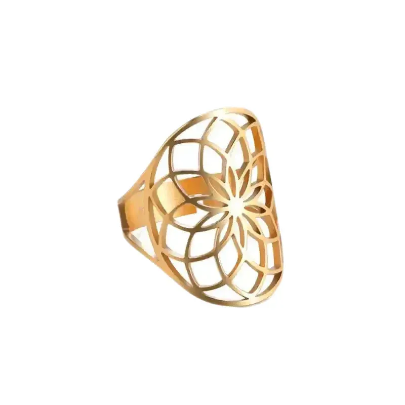 Adjustable Viking Flower of Life Stainless Steel Ring