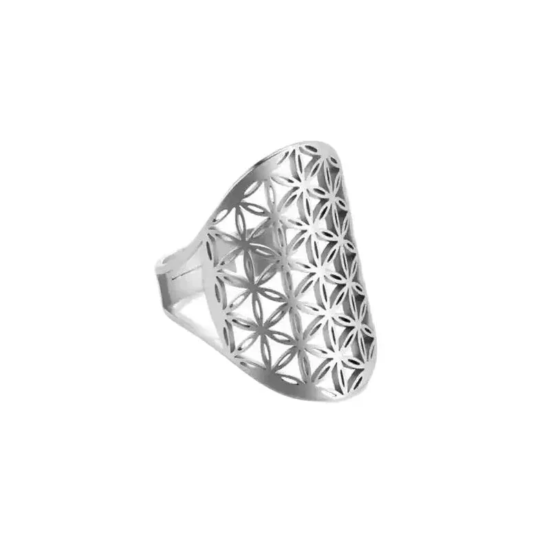 Adjustable Viking Flower of Life Stainless Steel Ring