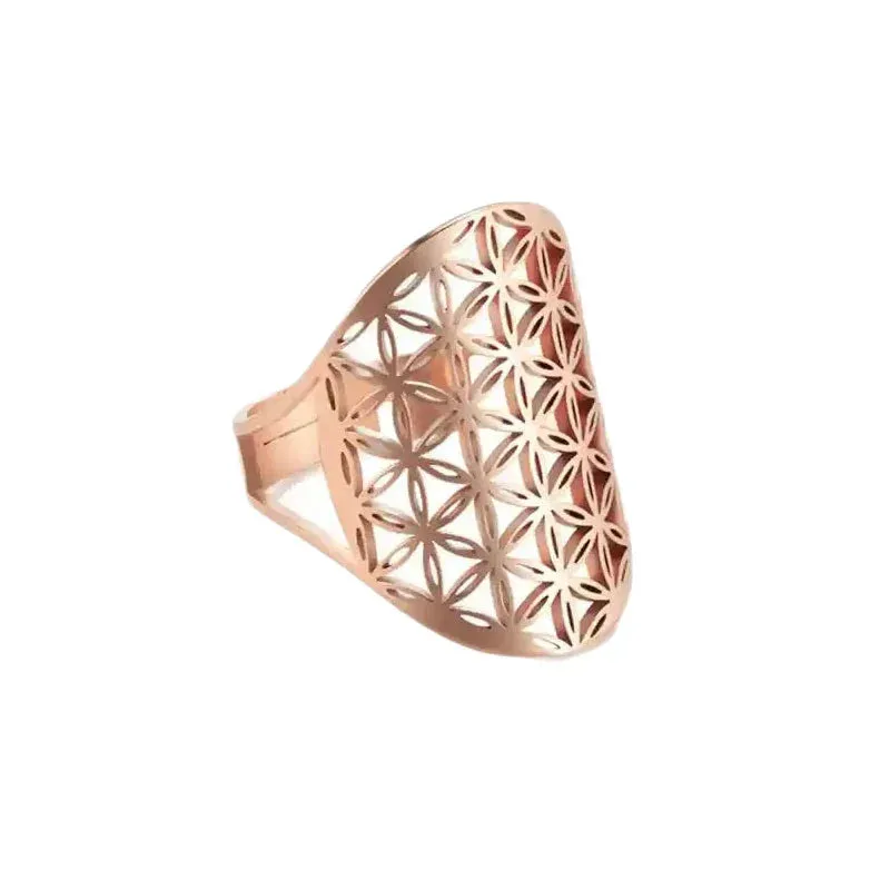 Adjustable Viking Flower of Life Stainless Steel Ring