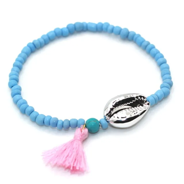 Alloy Sea Shell Tassel Natural Stone Bead Boho Bracelet For Women Men Jewelry Fashion Accessory pulseras mujer