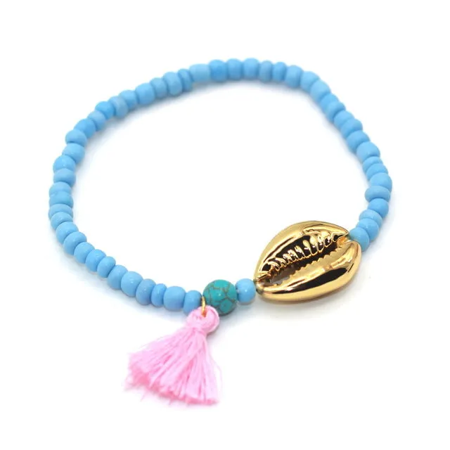 Alloy Sea Shell Tassel Natural Stone Bead Boho Bracelet For Women Men Jewelry Fashion Accessory pulseras mujer